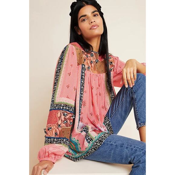Anthropologie Bhanuni by Jyoti Women's Size XL Pink Rosario Blouse New with Tags - Picture 1 of 16